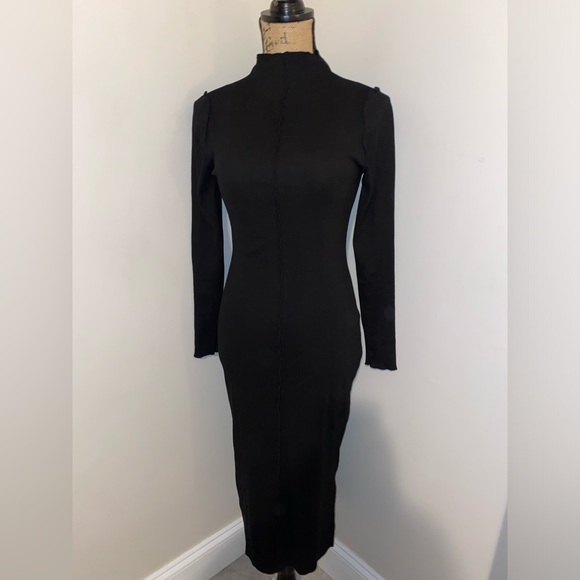 Anthropologie T.La  Black Ribbed Body Con Dress - Picture 10 of 16